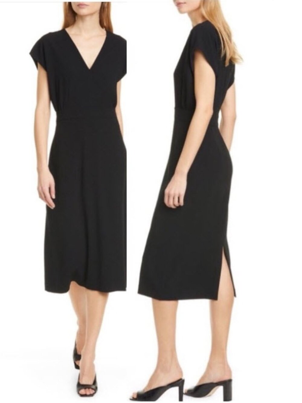 Judith and Charles Louvre Black V-Neck Midi Dress with Defined Waist size 4